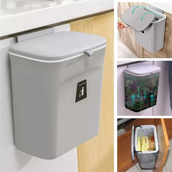 Waste Rubbish Bin 9L Kitchen Sink Benchtop Side Cabinet Door Hanging Slide Lid