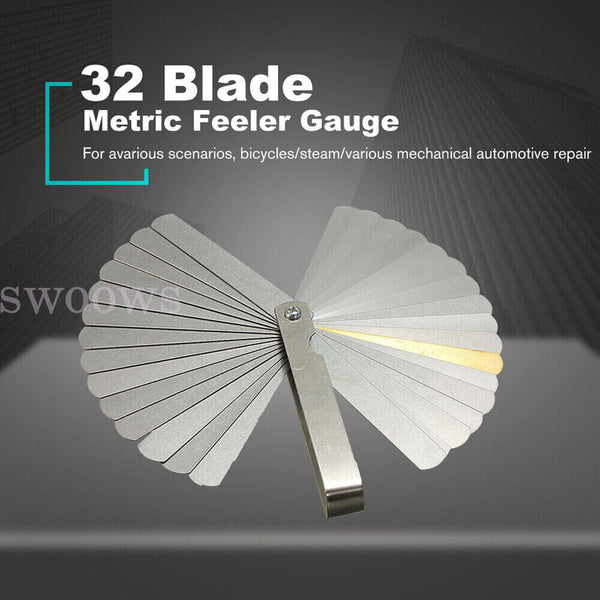 32 Blade Feeler Gauge Dual Marked MM/Inch Thickness Gap Metric Filler Tool Honda