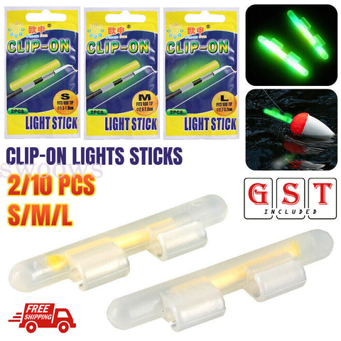 2-20pcs Fluorescent Fishing Rod Glow Clip-on Lights Sticks Fishing Tackle S/M/L