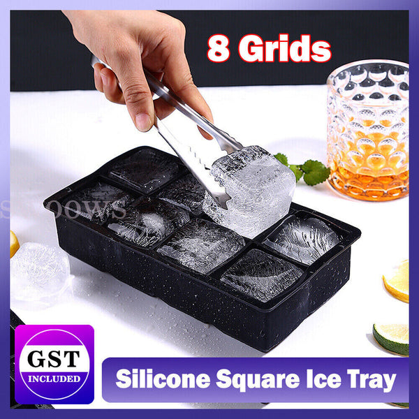 8 Grids Whiskey Silicone Maker Ice Cube Tray Mould Large Mold Giant Square Black