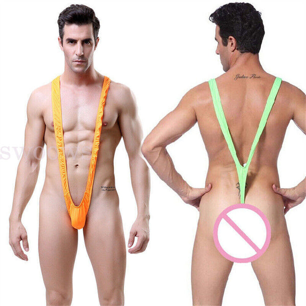 Leopard Skin Mesh Man Sexy Borat Mankini Thong Bodysuit Costume Swimsuit
