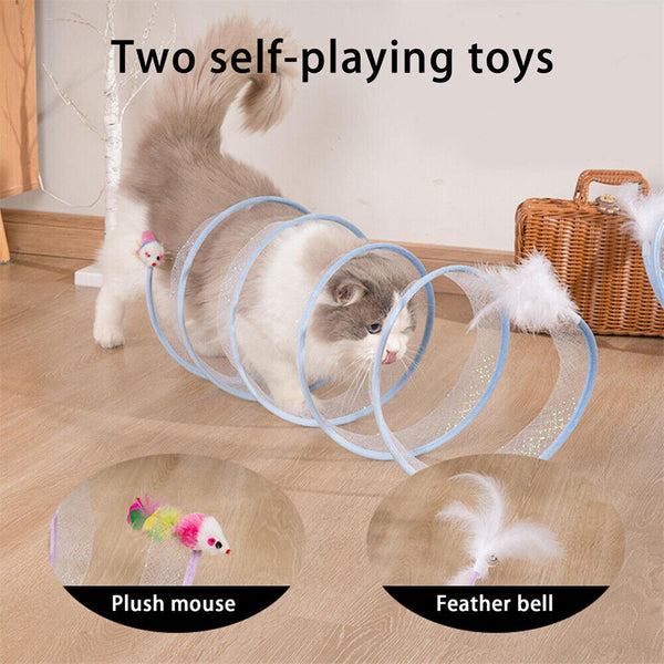 Cat Tunnel Collapsible Toy Feather Funny Exercise Indoor Ball Mouse Feather Toy