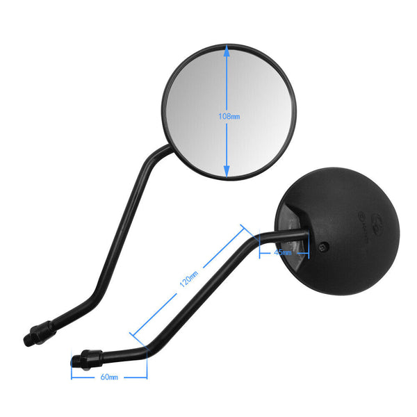 Pair round black motorcycle mirrors M10 10mm Thread Rear Side View Mirror