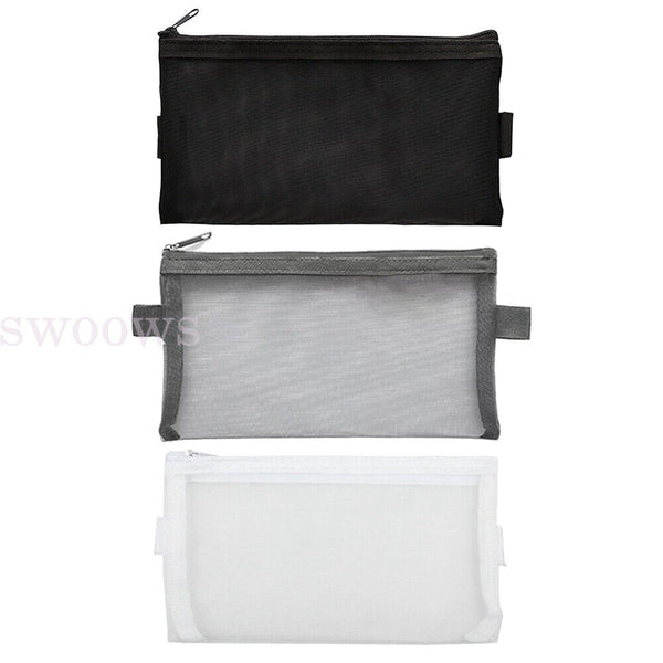 Up 3pcs Mesh Storage Bag Cosmetic Zipper Makeup Case Organizer Pouch Pencil Case