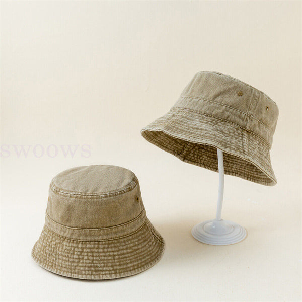 Unisex Oversize Big Head Bucket Hat Washed Distressed Cotton Anti UV Sun Hat