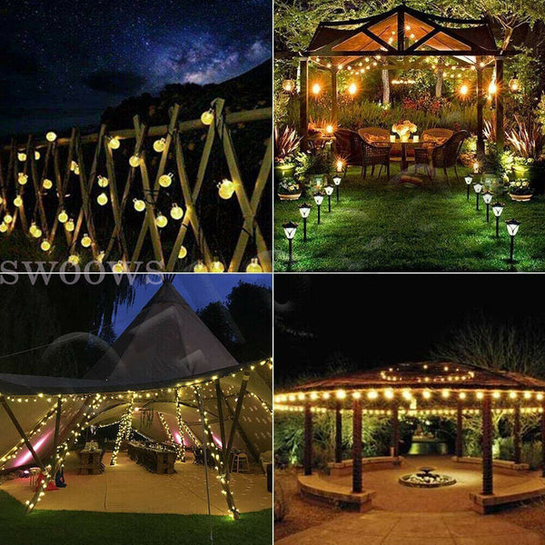 100/200LED Solar Globe String Lights Fairy Festoon Party Garden Outdoor Decor