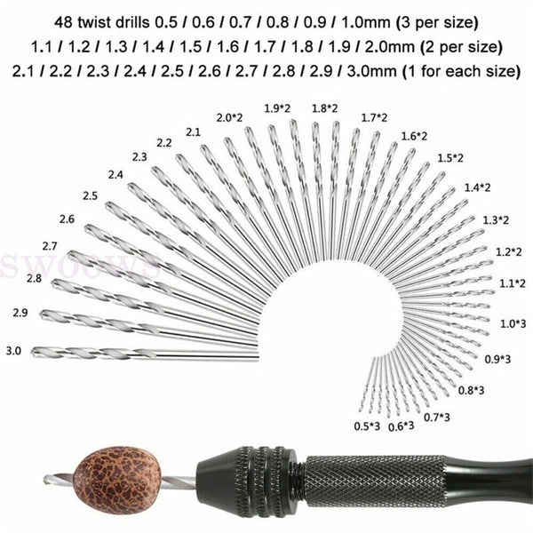 21/59x Mini hand drill Vise Hand Bits Twist Woodworking Set Precision Pin DIY