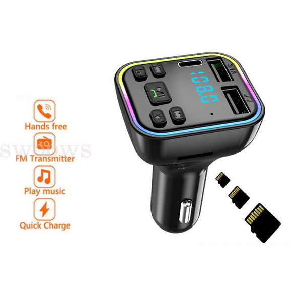 Bluetooth 5.0+ Mp3 Player BT Car 2USB FM Transmitter Adapter Wireless PD