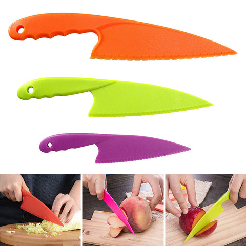 3x Plastic Fruit Cutter Bread Salad Cutting Cooking Safety Tool For Children Kid