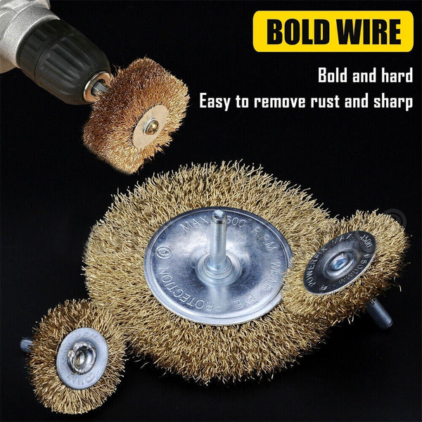 Wire Brush Wheel Cup Flat End Brushes 1/4” Shank Rotary Grinder Tools Drill Bits