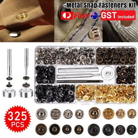 325pcs Metal Snap Fasteners Kit Press Studs Buttons Tool Women Men Craft Leather