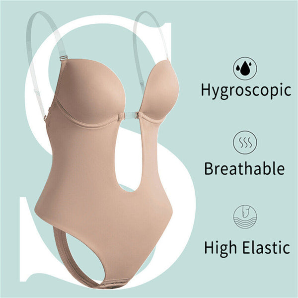 Women Invisible Push Up Bra Backless Bodysuit wedding Party Bra Deep U Underwear