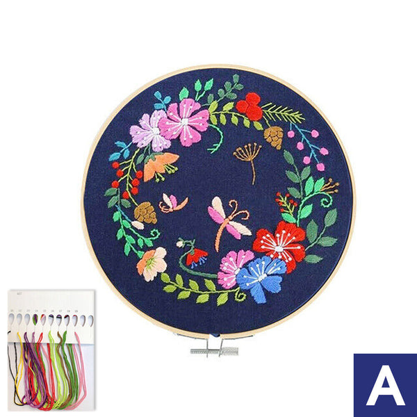 DIY Flowers Pattern Embroidery Kits Craft Beginner Needlepoint Hoop Cross Stitch