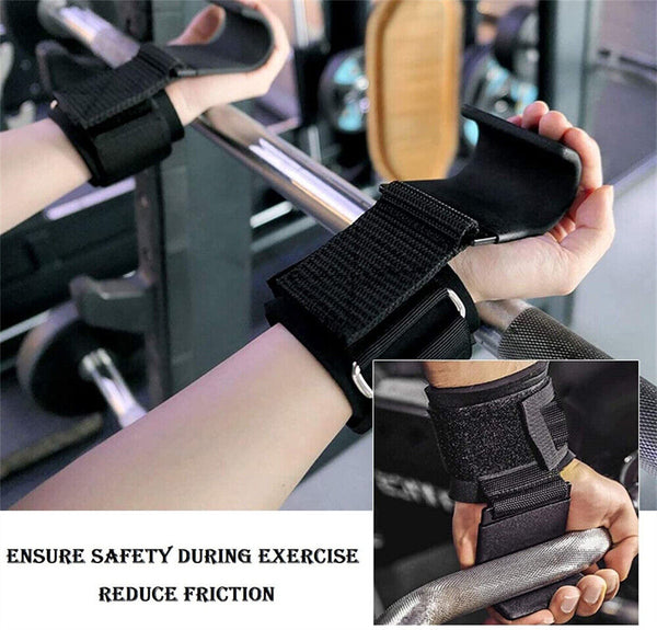 WEIGHT LIFTING POWER HOOKS POWER GRIPS WRIST SUPPORT BAR STRAPS GYM HOOK GLOVES