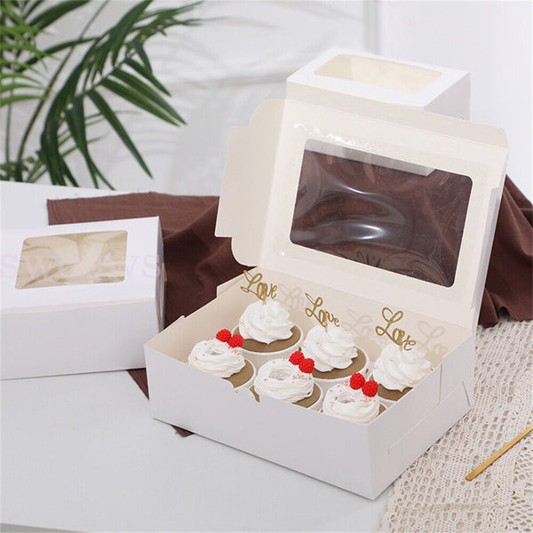 Cupcake Box Cases 4/6 holes Clear Window Cupcake Display Boxes Muffin Cup