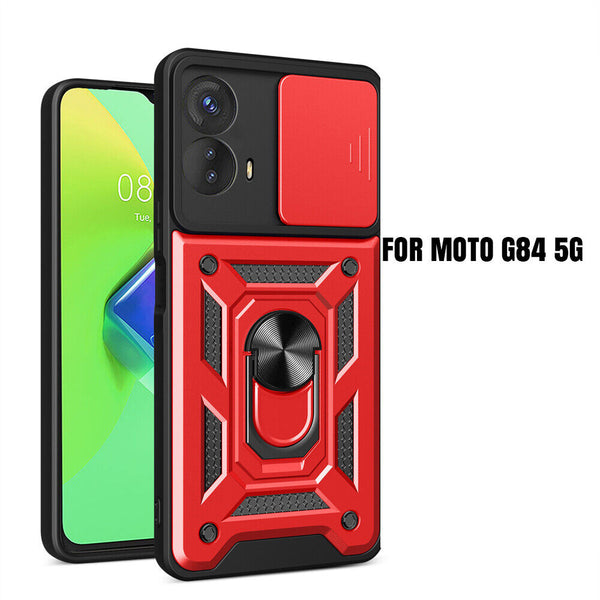 Shockproof Armor Case Slide Camera Ring Stand Cover For Motorola Moto G84 5G