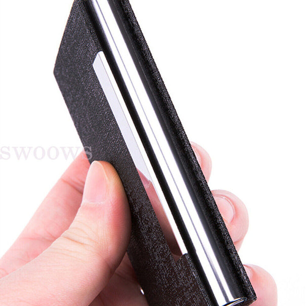 Business Card Holder Case PU Leather Stainless Steel Multi Magnetic Closing Case