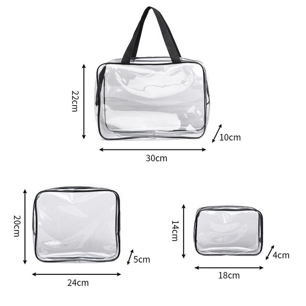 3PCS Travel Wash Bag Holder Set Cosmetic Makeup Toiletry Clear PVC Organize