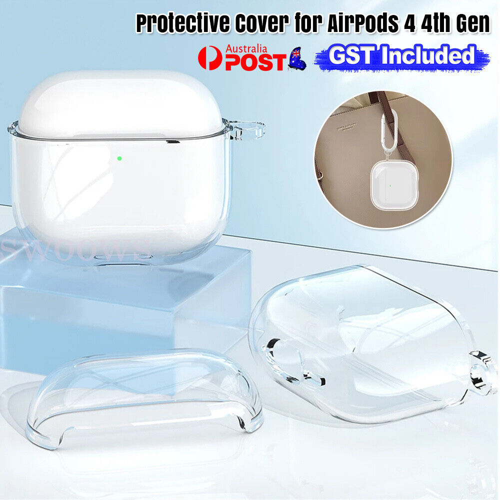 Shockproof Clear TPU Protective Full Case Cover w/ Carabiner For Apple AirPods 4