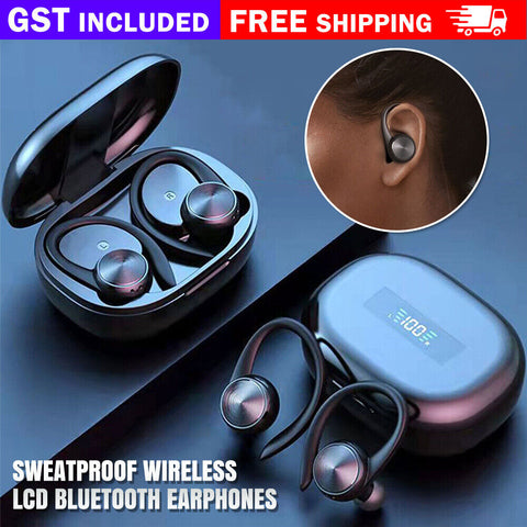Sweatproof Wireless Bluetooth Earphones Headphones Sport Gym Earbuds Mic LCD