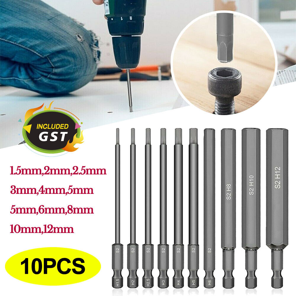 10pcs Hex Key Bit Set Quick Change Connect Impact Driver Power Drill Tools AU