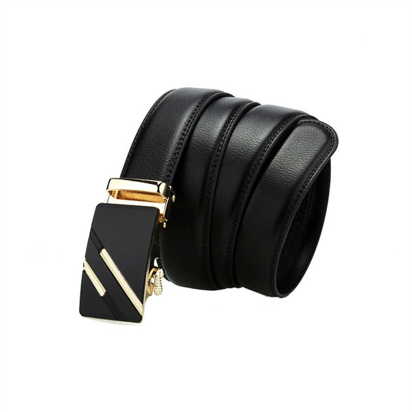 Fashion Mens Genuine Leather Ratchet Belt Automatic Buckle Waistband Waist Strap