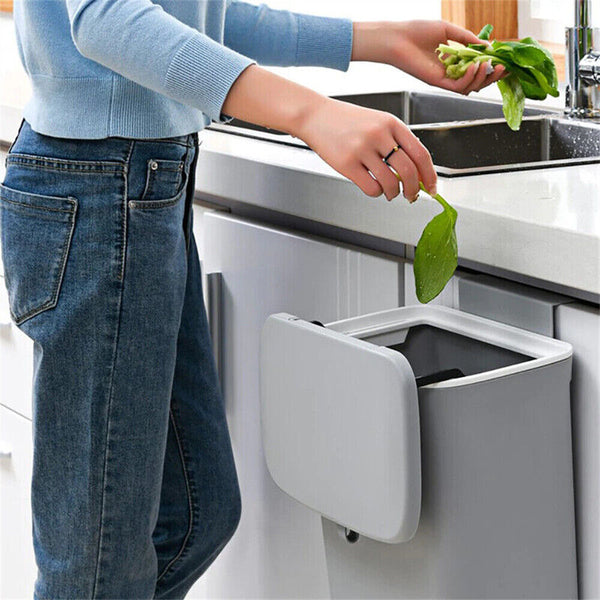 Waste Rubbish Bin 9L Kitchen Sink Benchtop Side Cabinet Door Hanging Slide Lid