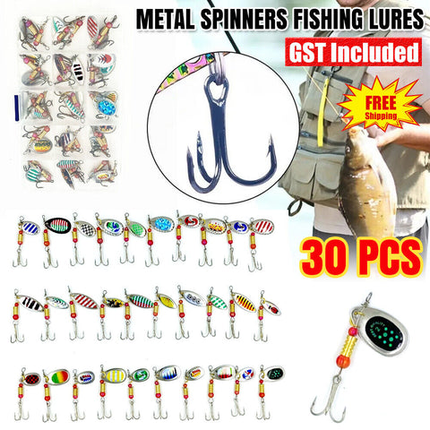 30x Metal Spinners Fishing Lures Sea Trout Tackle Box Kit Composite Spinning Lua