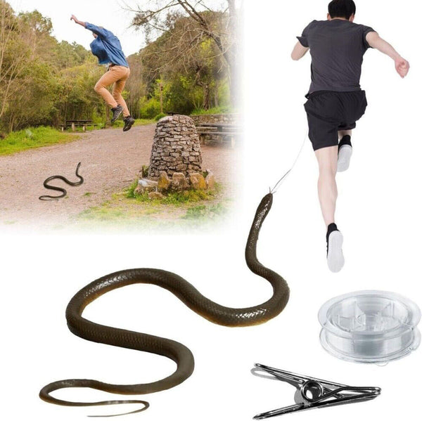 Fake Realistic Snake Lifelike Scary Rubber Toy Prank Party Joke with String Clip