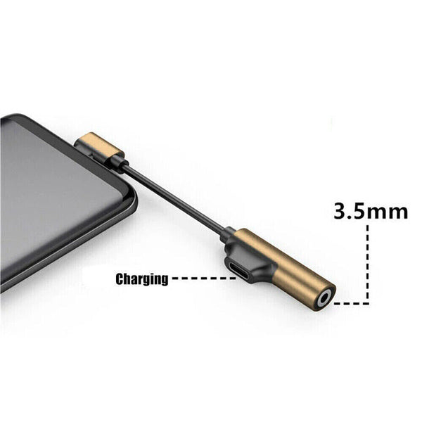 NEW 2 In 1 Type-C To 3.5mm And Charger Headphone AUX Audio Jack