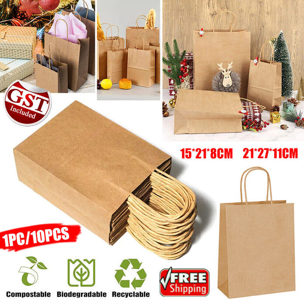 Bulk Kraft Brown Paper Bags with Handles Craft Merchandise Shopping Retail Bags
