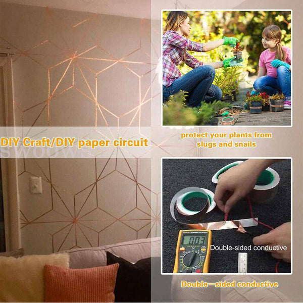 Double Sided Copper Foil Tape 50M x10mm EMI Shielding Conductive Adhesive Tapes