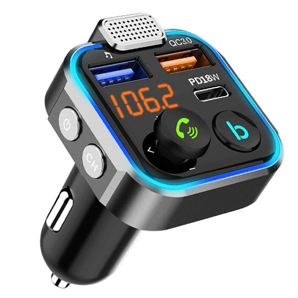 Wireless Bluetooth 5.0 Handsfree FM Transmitter PD 18W Fast Charger Car Adapter