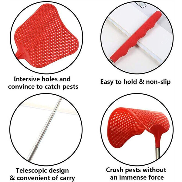 UPTO 4pcs Fly Swatter Extendable Handle Telescopic Insect Mosquito up to 65cm