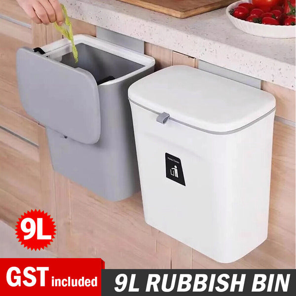 Waste Rubbish Bin 9L Kitchen Sink Benchtop Side Cabinet Door Hanging Slide Lid