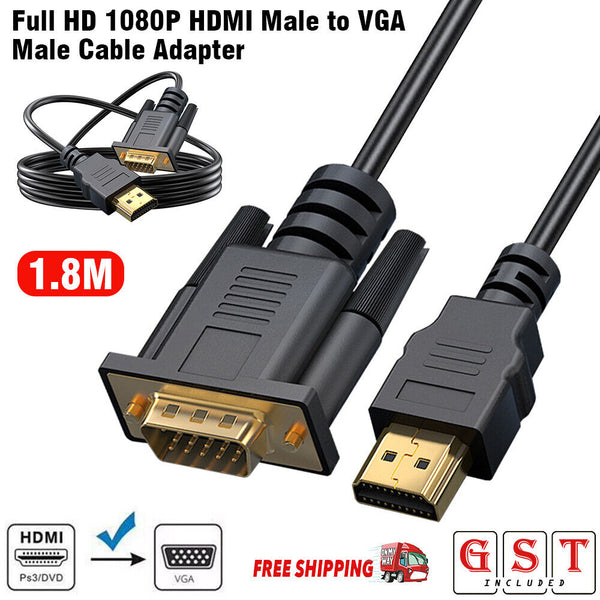 Full HD 1080P HDMI Male to VGA Male Cable Monitor Lead Converter Laptop Adapter