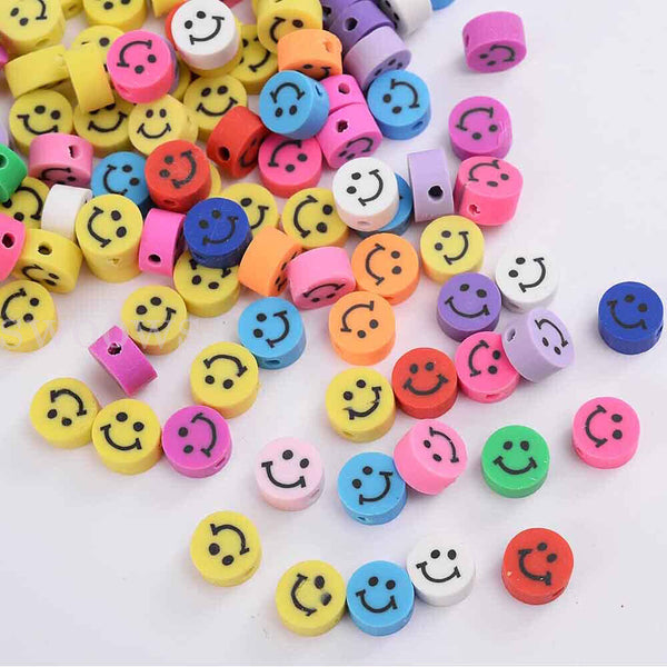 50pcs 10mm Smiley Face Pony Beads Polymer Clay Fun Mix DIY Jewellery Spacer AU