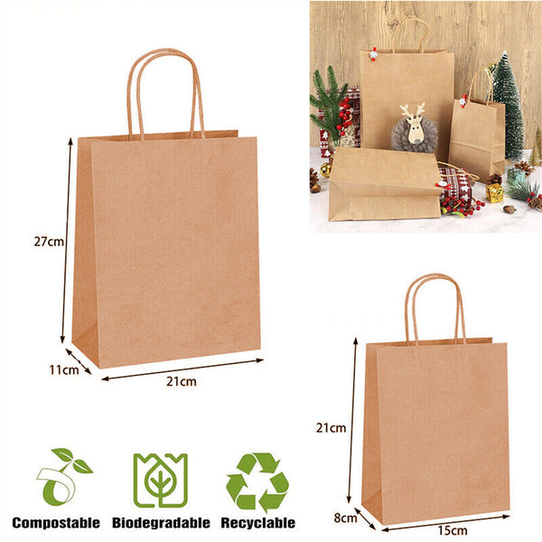 Bulk Kraft Brown Paper Bags with Handles Craft Merchandise Shopping Retail Bags