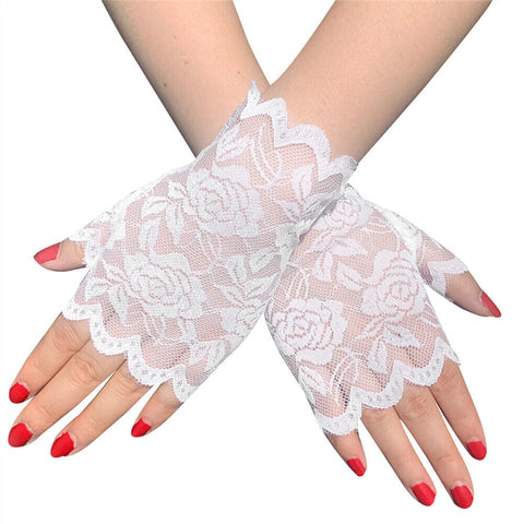 Vintage Ladies Lace Fingerless Short Gloves 80s Classic Costume Burlesque