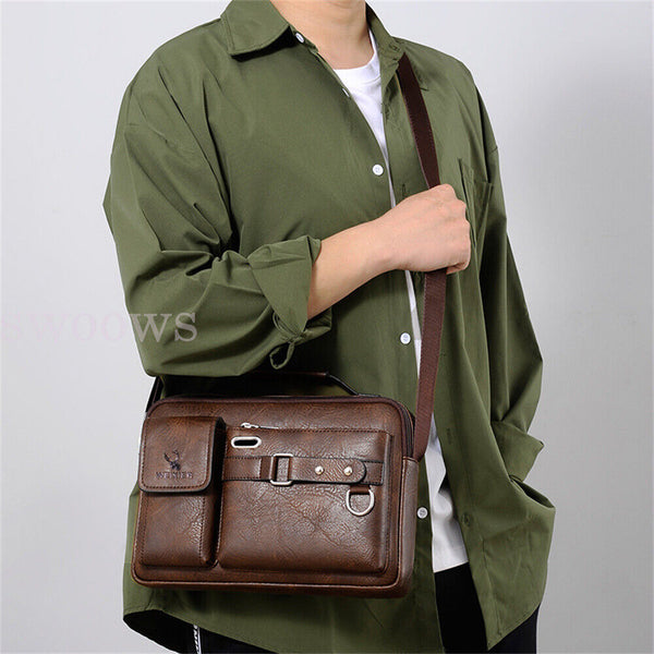 Men's Vintage Messenger Leather Satchel Shoulder Crossbody Briefcase Laptop Bag