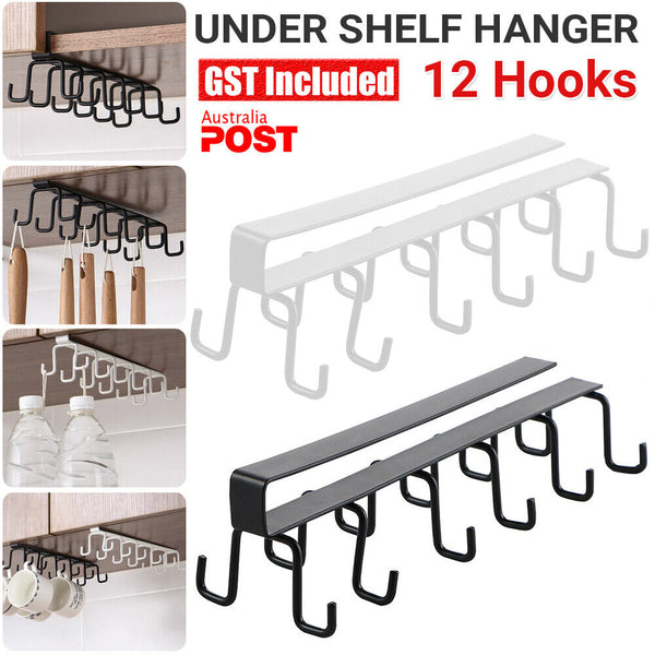 Double Hook Under Shelf Kitchen Cabinet Hanger Organiser Mug Cup Rack Holder