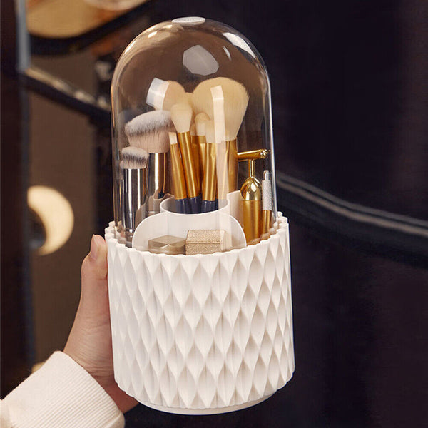 360° Rotating Makeup Brush Holder W/ Lid Makeup Organizer Cosmetic Storage Case