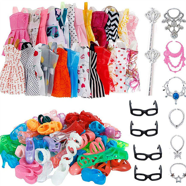 42Pcs Items For Barbie-Doll Jewellery Clothes Set Accessories Dresses Shoes