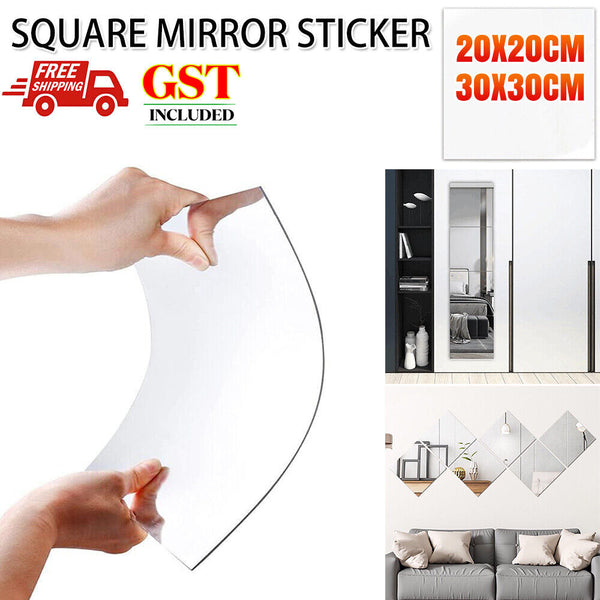 DIY Glass Mirror Tiles Wall Sticker Square Self Adhesive Stick-On Art Home Decor