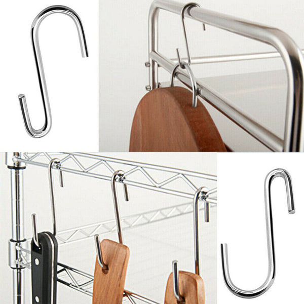 Up to 8x S-shaped Stainless Steel Hanging Hooks Kitchen Bathroom Hangers Holder