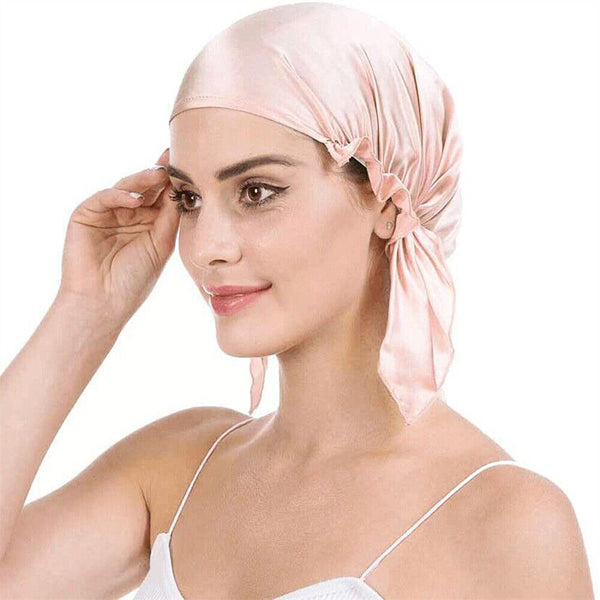 Pure Mulberry Silk Adjustable Night Cap Soft Sleeping Cap Hair Care Wrap Bonnet