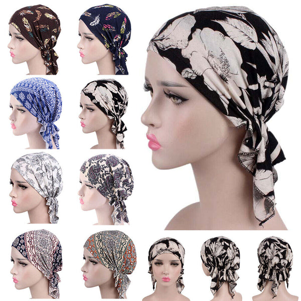 Women's Floral Chemo Cap Cancer Hat Muslim Hair Scarf Turban Hijab Head Wrap NEW