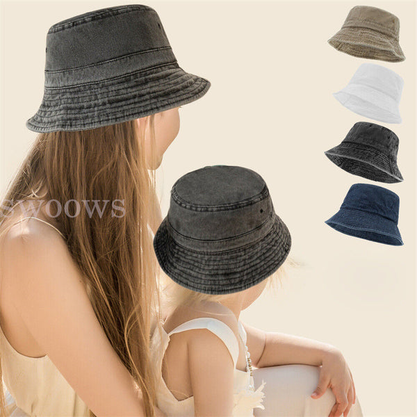 Unisex Oversize Big Head Bucket Hat Washed Distressed Cotton Anti UV Sun Hat