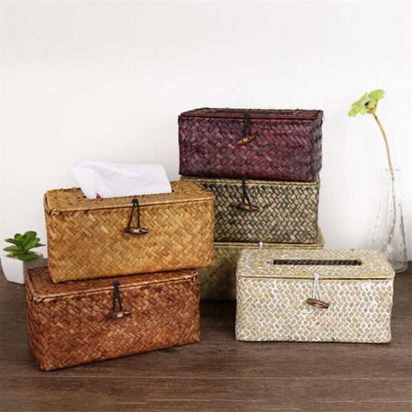 Napkin Holder Storage Case Cover Organizer Home Decor Woven Seagrass Tissue Box