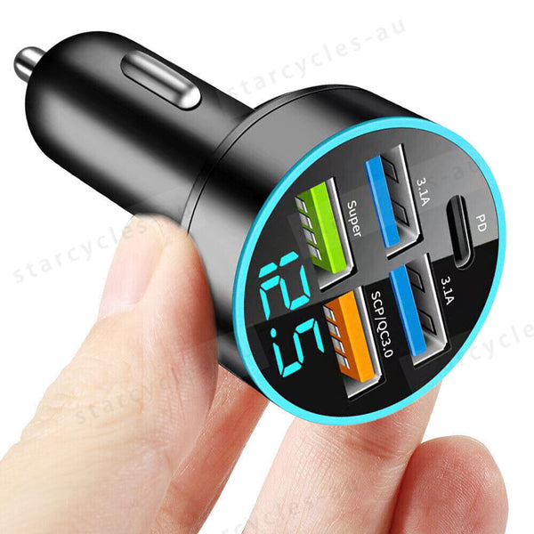 5 Port Car Cigarette Lighter Socket QC3.0 USB Ports Charger Power Adapter 12-24V